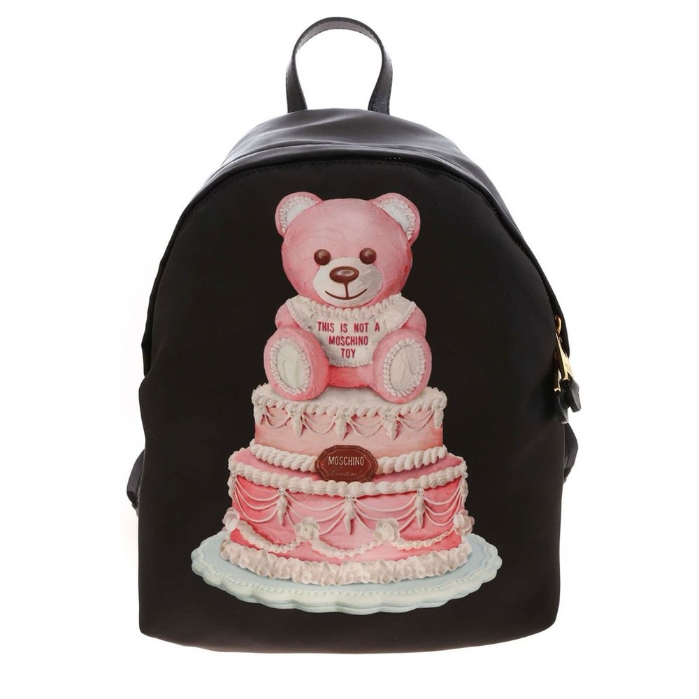 NWT MOSCHINO Cake Teddy Bear Logo Black Printed Shell Nylon Unisex Backpack